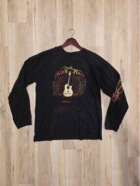 Vintage Y2K Hard Rock Cafe Barcelona, Spain Black Long Sleeve T-Shirt Large